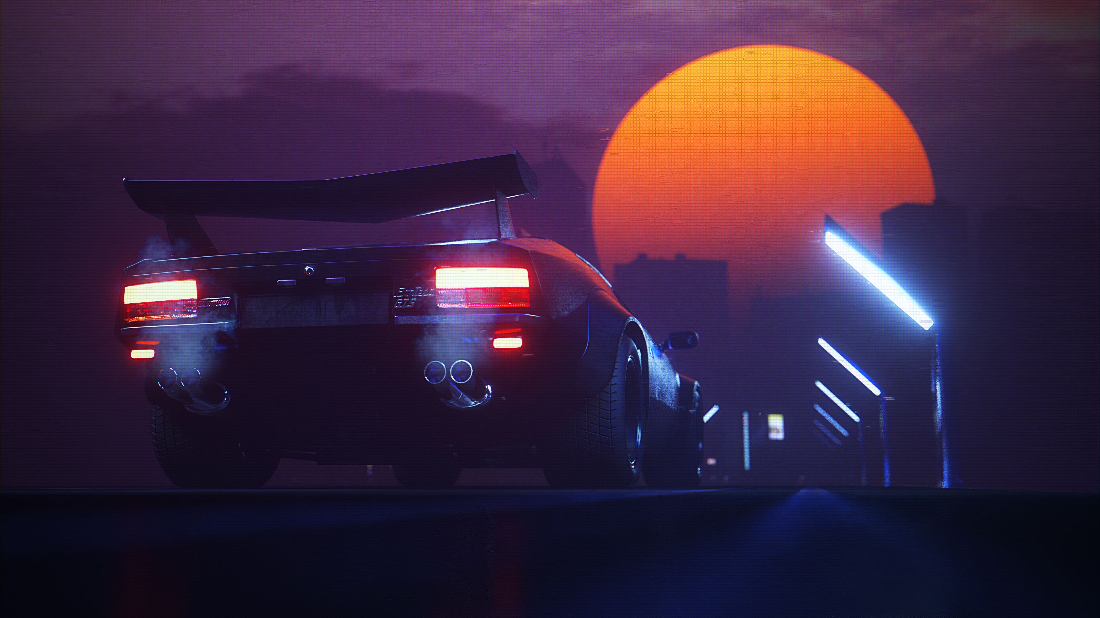 Retrowave Road Moon Night Lights 4k 1366x768 Resolution HD 4k Wallpaper, Image, Background, Photo and Picture