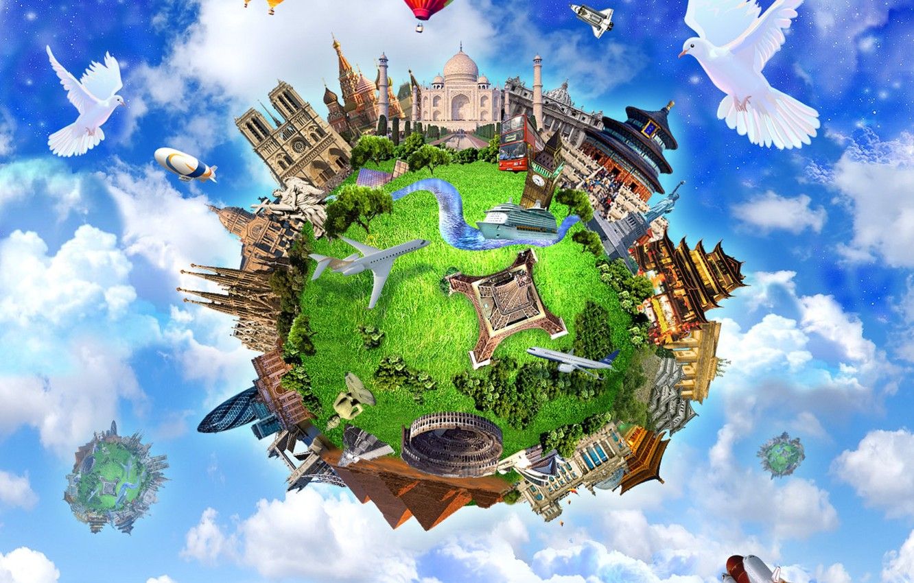 Wallpaper earth, the world, planet, pigeons, wonders of the world
