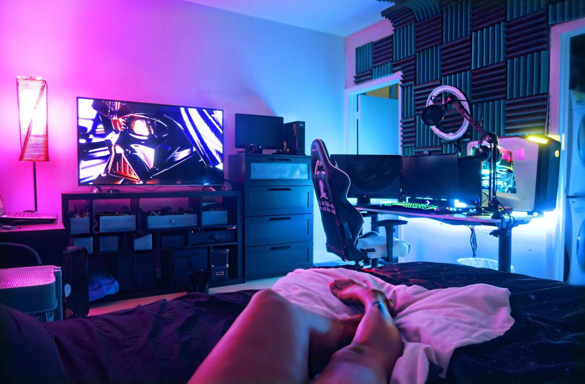 Gaming Bedroom Setup HD Wallpaper