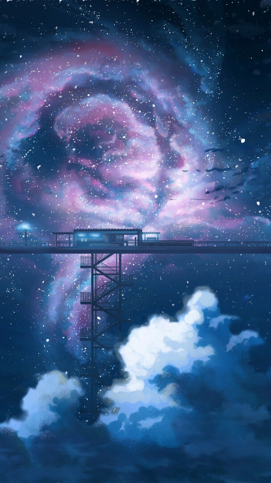 Anime Night Sky Stars Clouds Scenery 4K Wallpaper