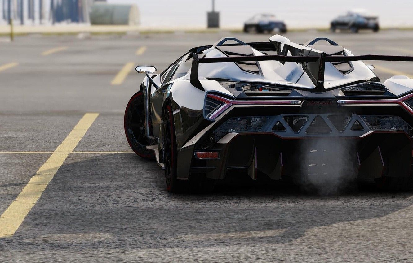 Wallpaper asphalt, black, Lamborghini, Parking, back, GTA Veneno Roadster image for desktop, section игры