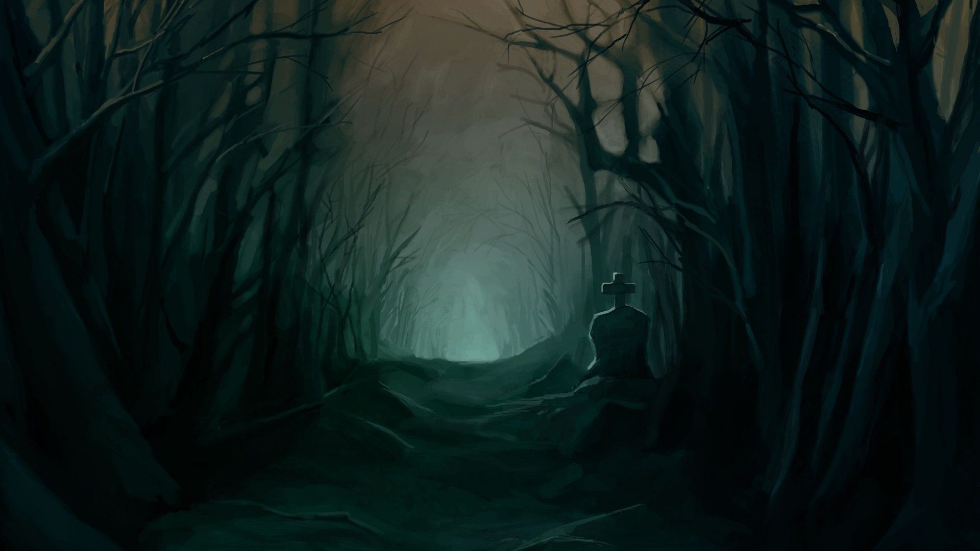 Download 1920x1080 Dark Forest, Creepy, Grave, Path, Scary, Trees
