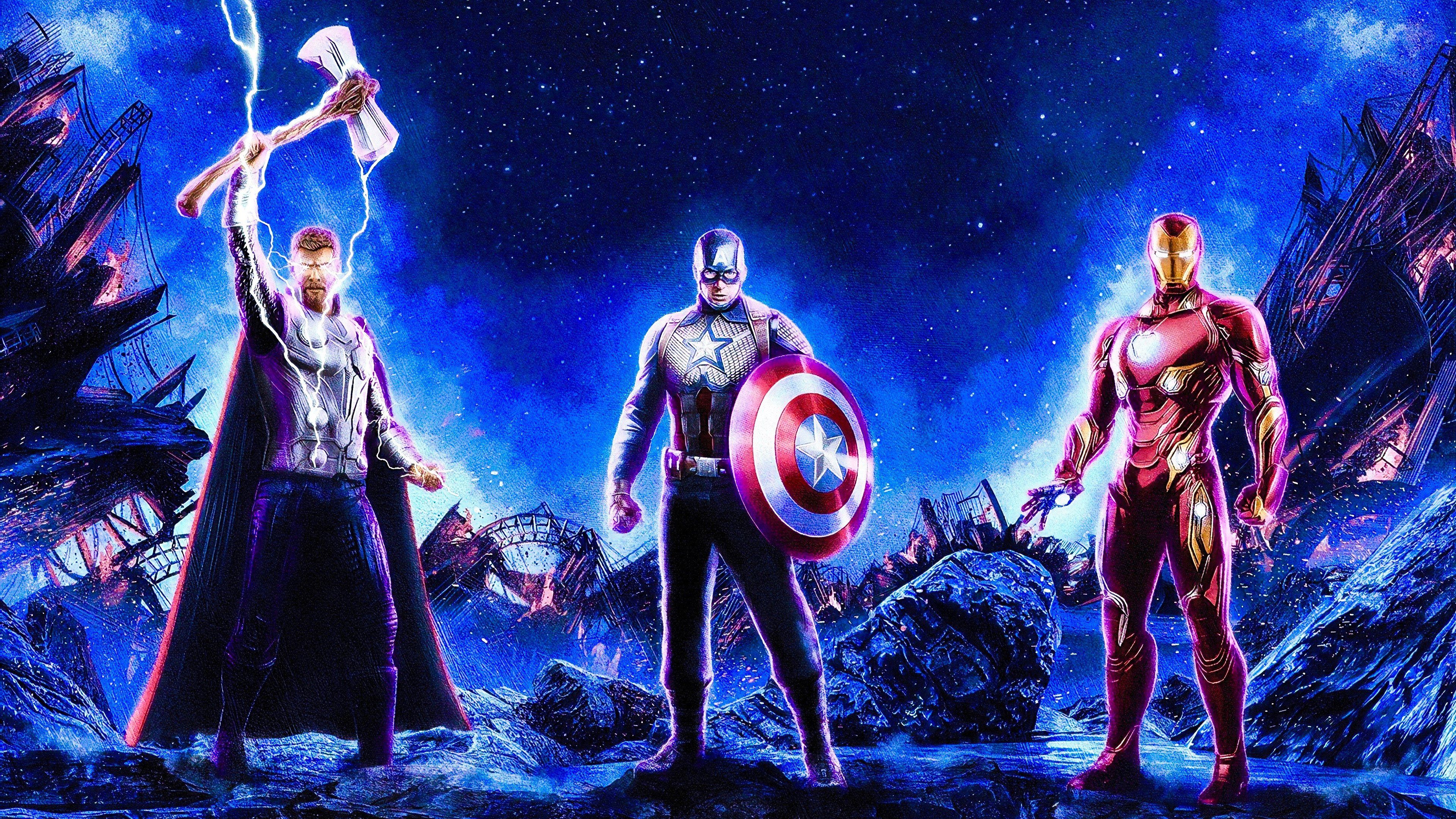 Avengers: Endgame, Thor, Captain America, Iron Man, 4K wallpaper
