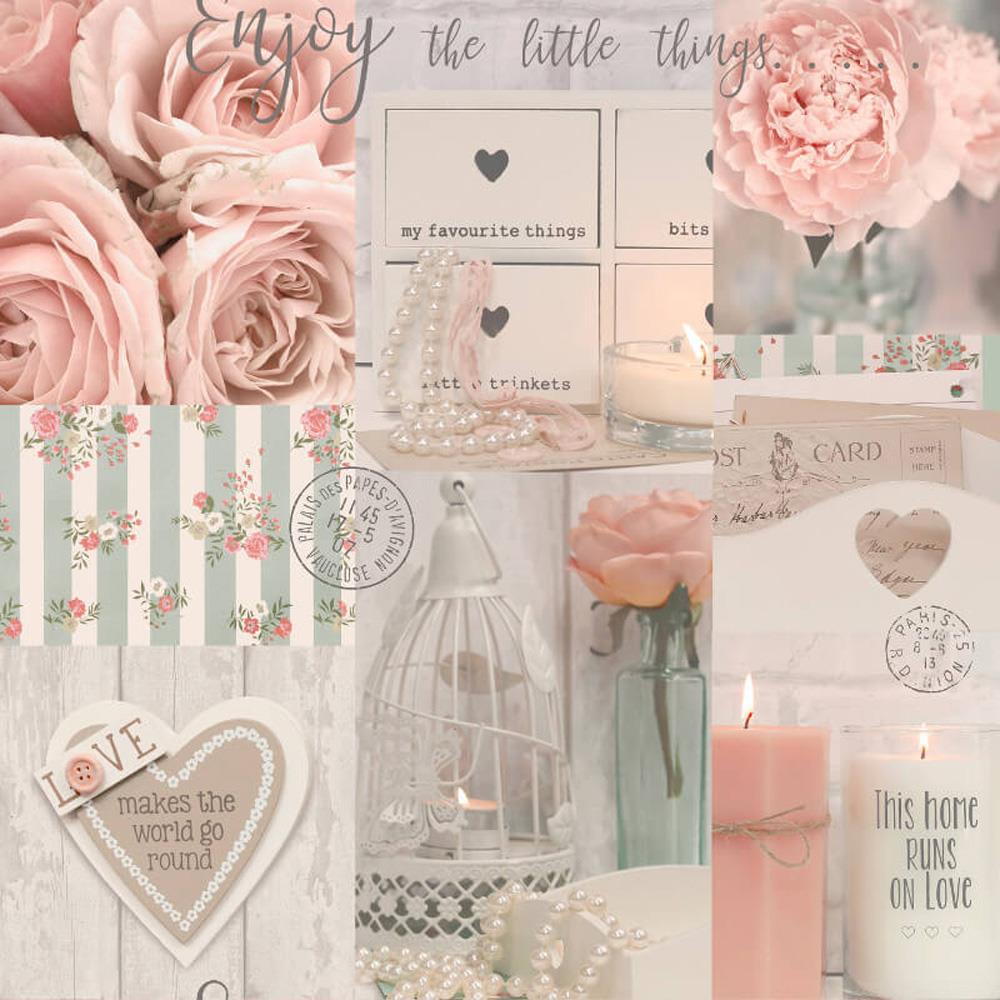 Diamond Rose Floral Glitter Wallpaper Collage Candles Pearls Pink