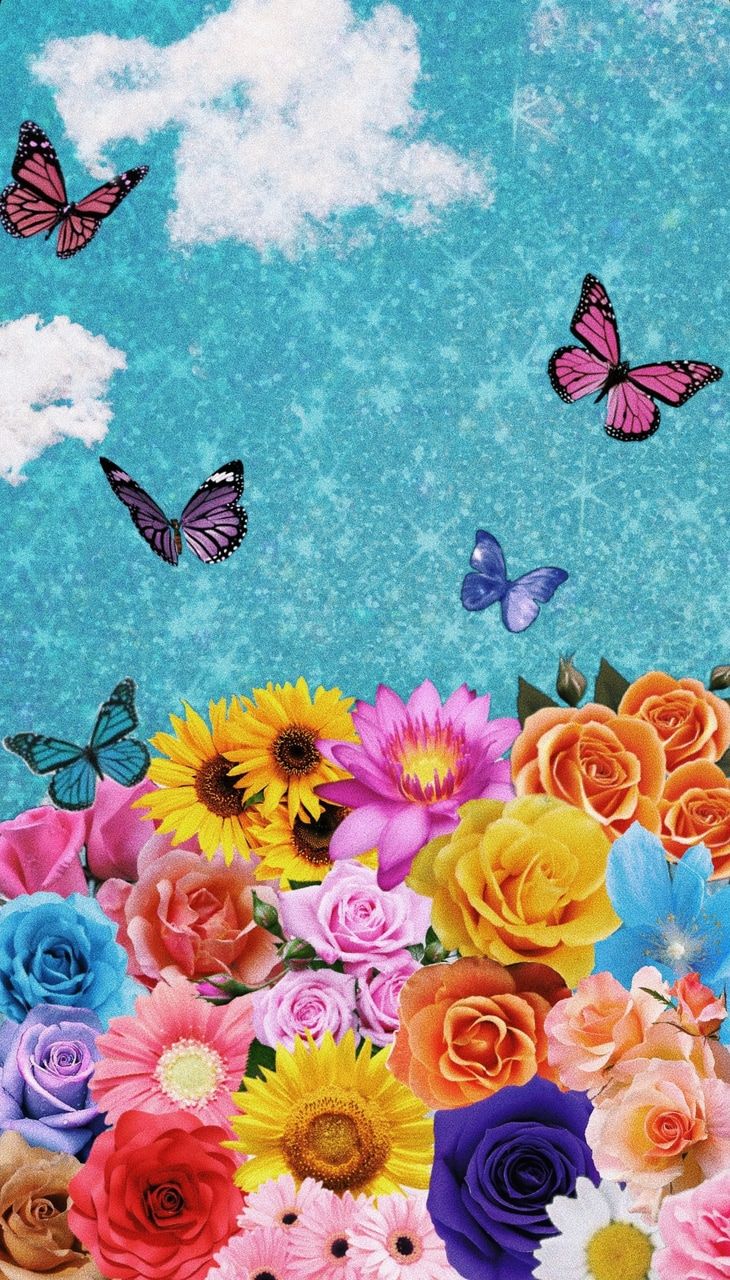 flower collage w butterflies wallpaper