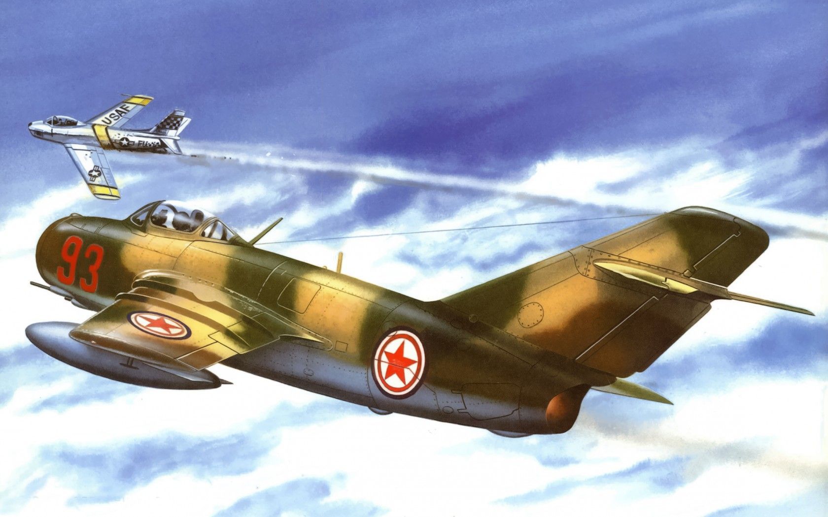 Wallpaper Mig Art, War, Aviation, Painting, F 86 Sabre, Korean War Wallpaper Aviation