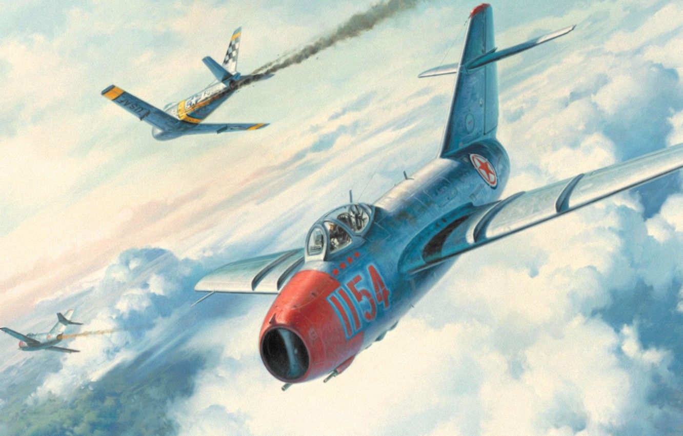 Wallpaper War, Art, Painting, Aviation, F 86 Sabre, Mig Korea