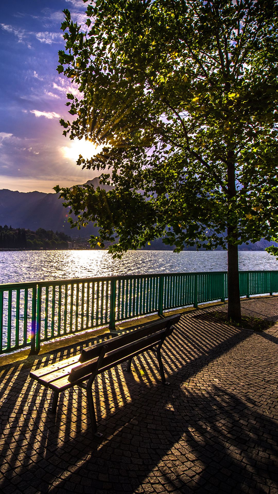Picture Italy Shadow Como Nature Lake Fence Sunrises and 1080x1920