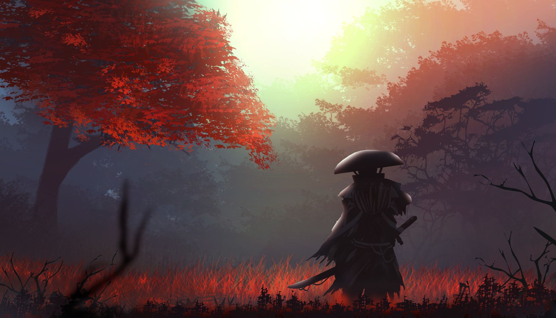 Samurai in Autumn HD Wallpaper