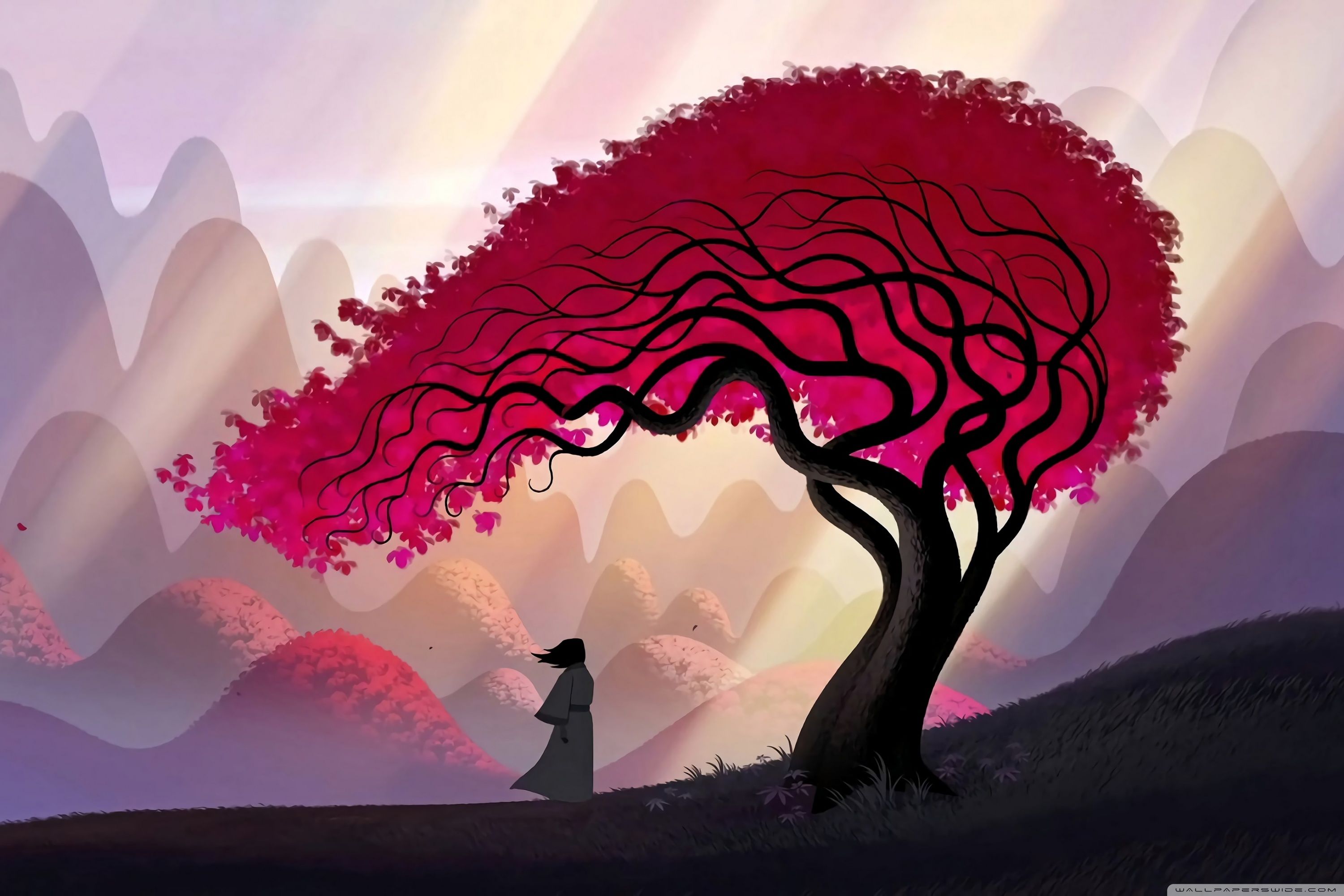 Samurai, Red Tree, Autumn Ultra HD Desktop Background Wallpaper