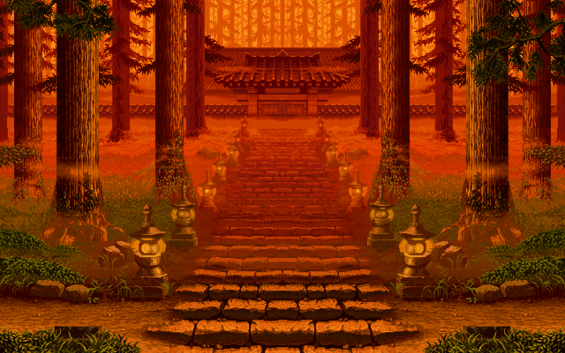 #trees, #artwork, #pixels, #pixel art, #Samurai Shodown