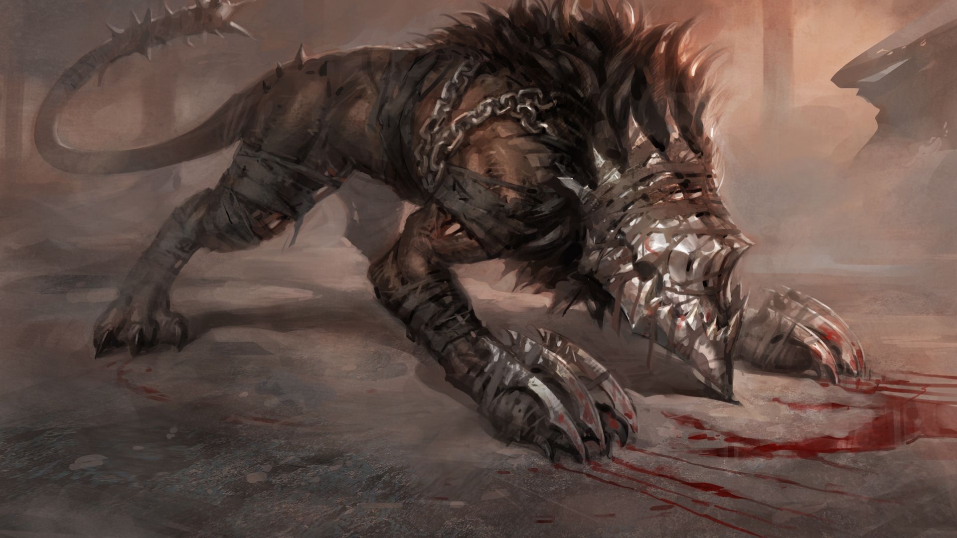 Wallpaper Monster Chain Claw Blood Dog