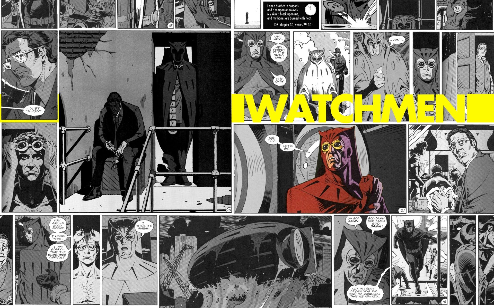 watchmen comics superheroes selective coloring nite owl 1920x1200