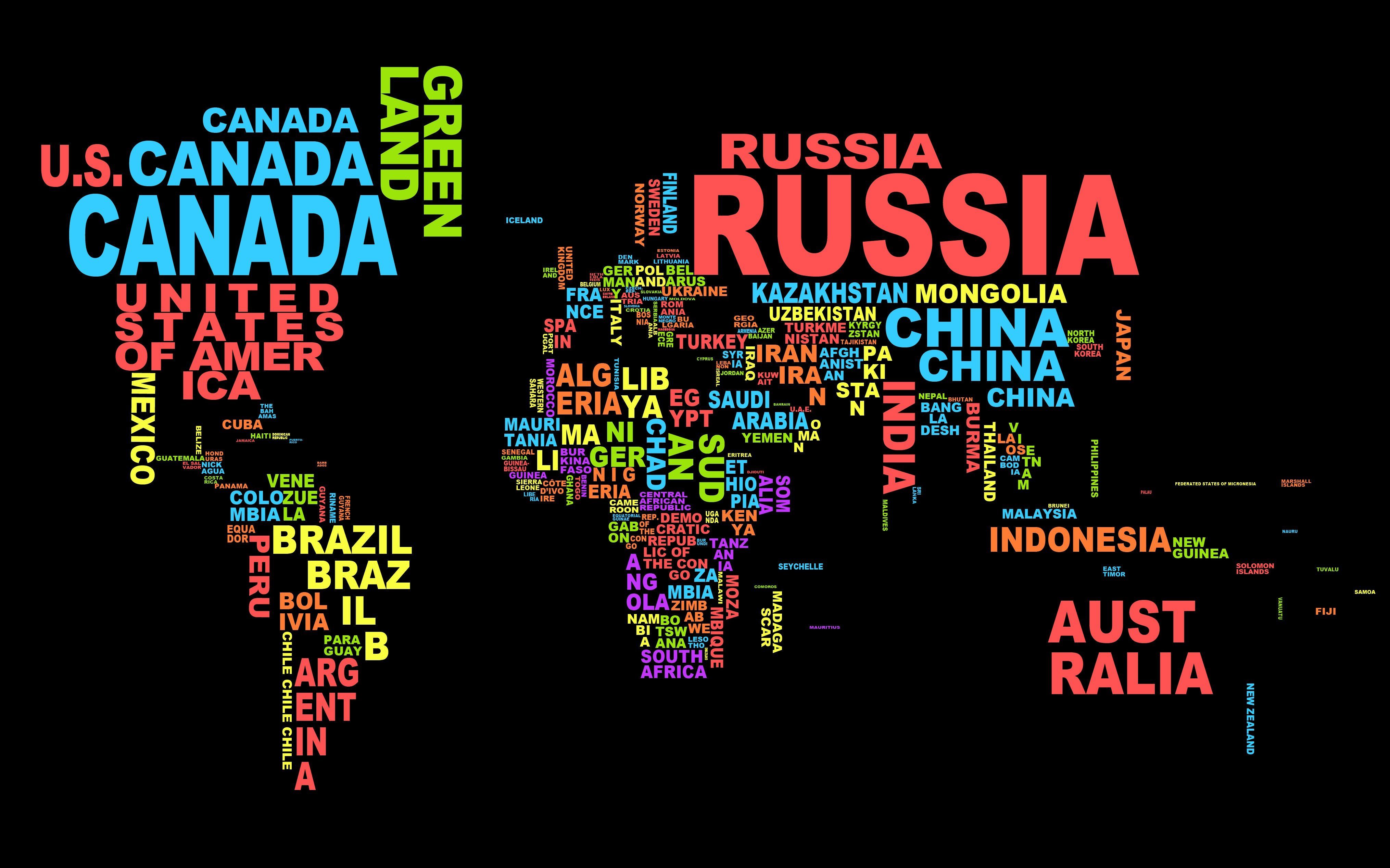 countries, Typography, World map HD Wallpaper / Desktop