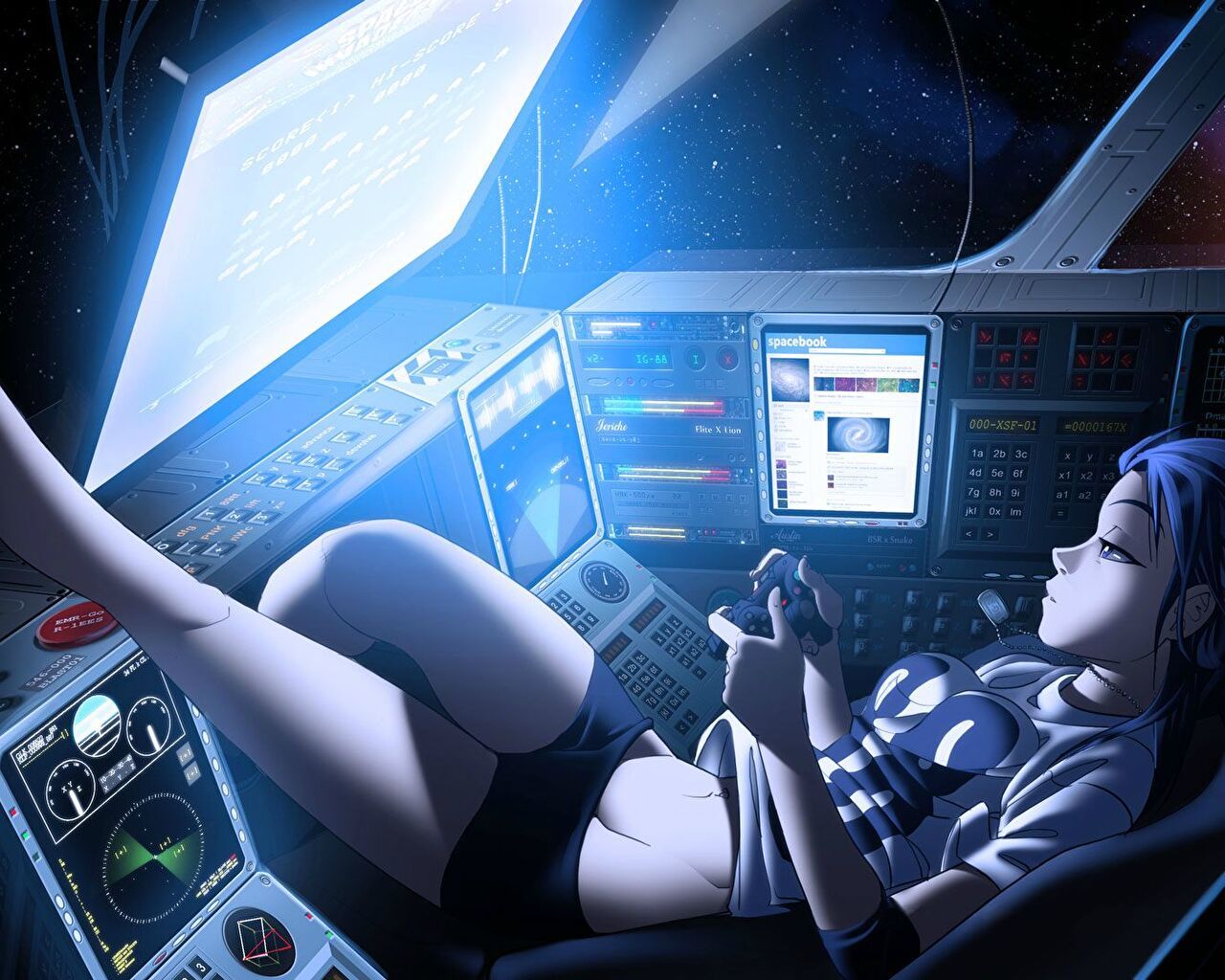 Anime Gamer Girl Spaceship