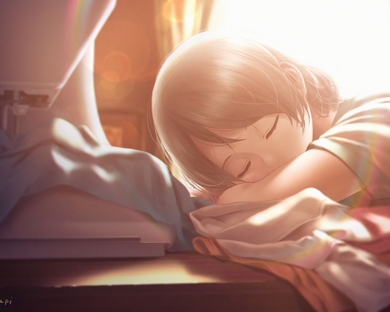 Desktop Wallpaper Watanabe You, Anime Girl, Sleeping, HD Image