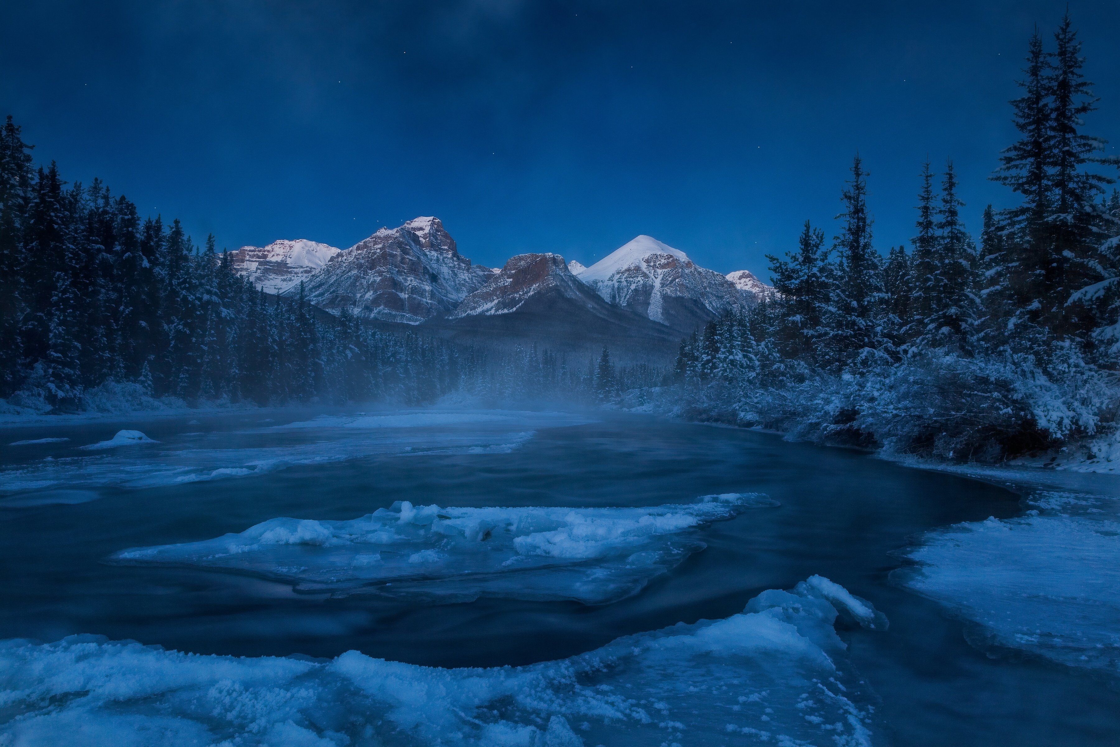 Alberta Canada Rocky Mountains river mountain forest winter ice