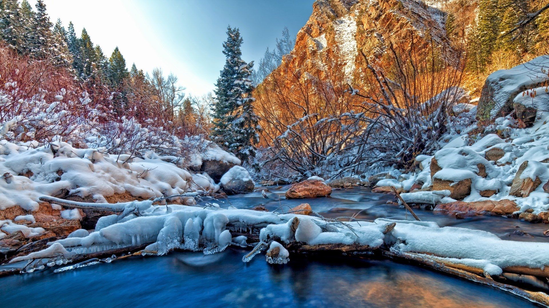Mountain River in Winter HD Wallpaper. Background Image