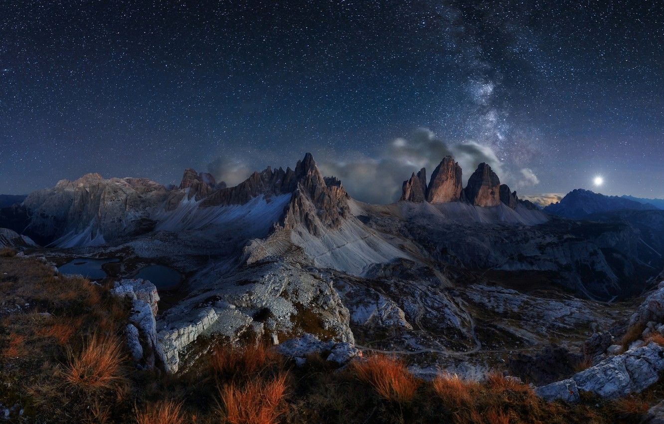 Wallpaper the sky, stars, clouds, night, the milky way, The Dolomites image for desktop, section пейзажи