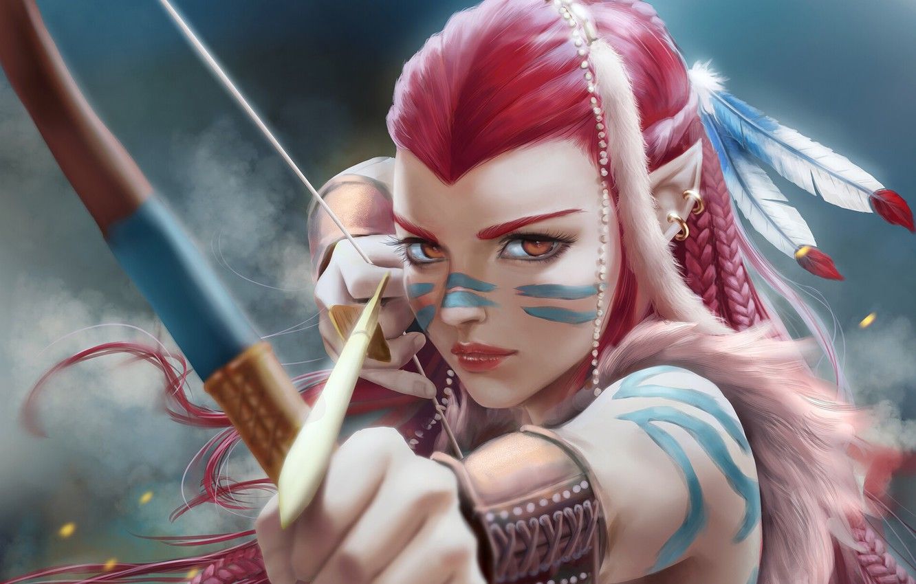 Wallpaper girl, bow, Archer, fantasy, art, hunting, shooter