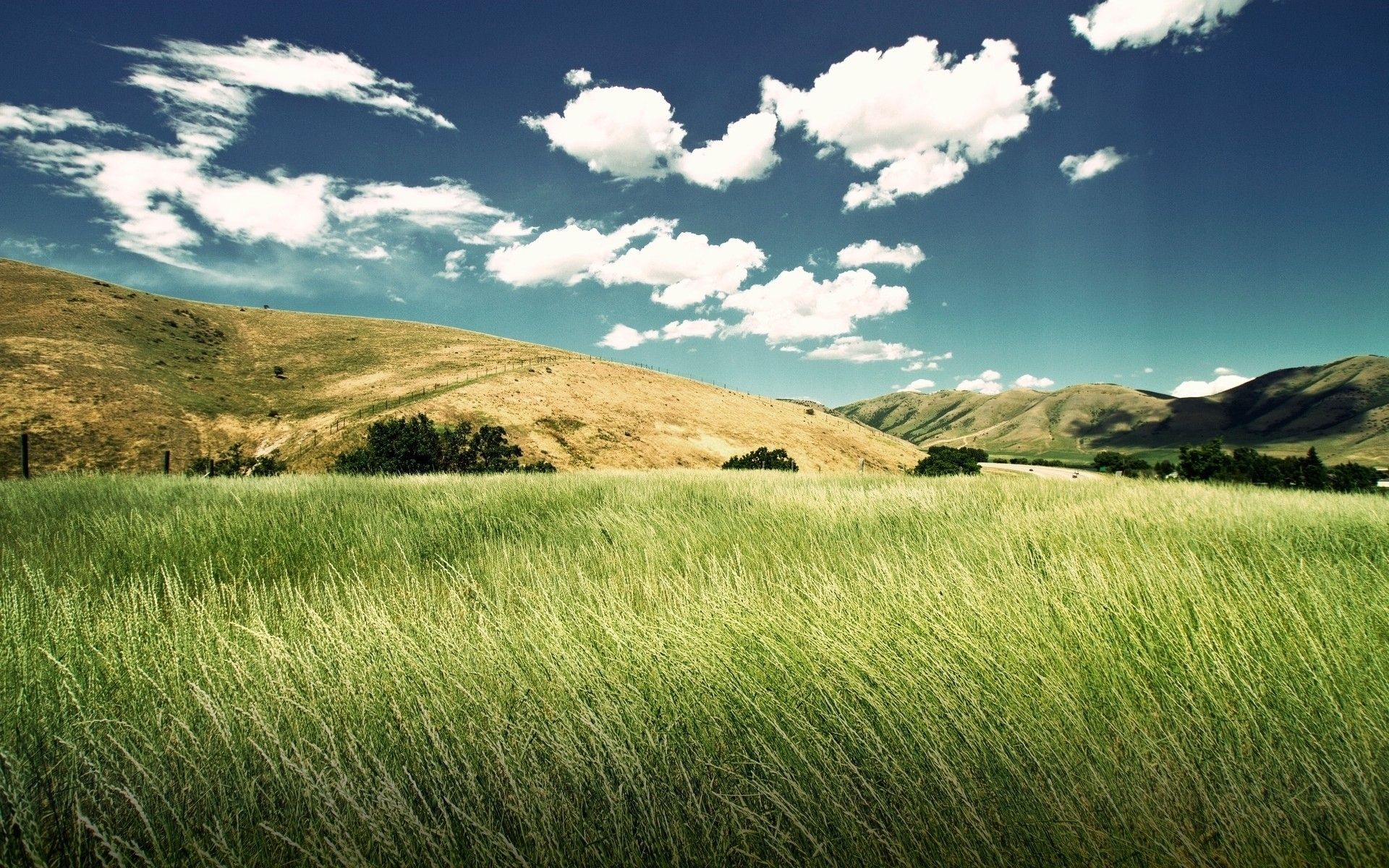 Grass Field Hills & Clouds wallpaper. Grass Field Hills & Clouds