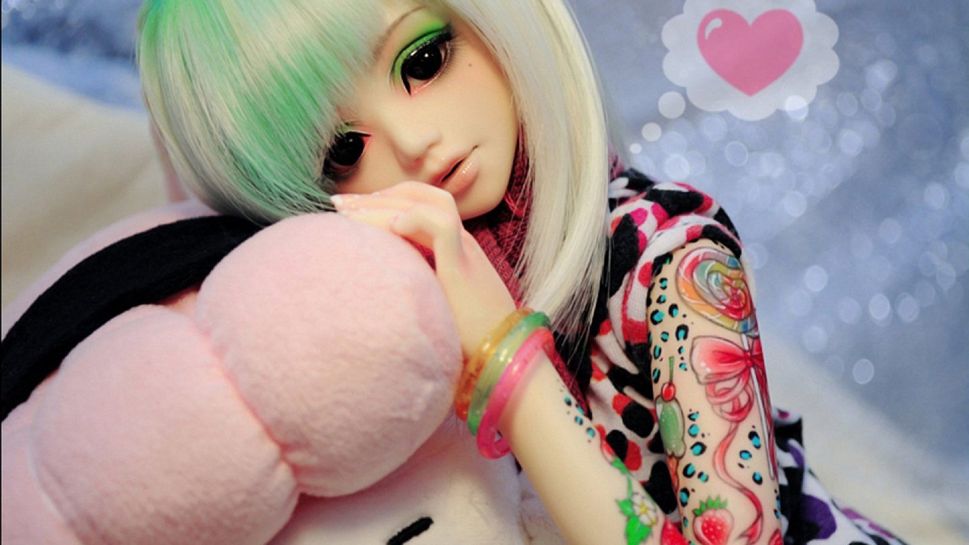 Toy Doll Innocent And Sad Looks With Teddy Bear Image Wallpaper
