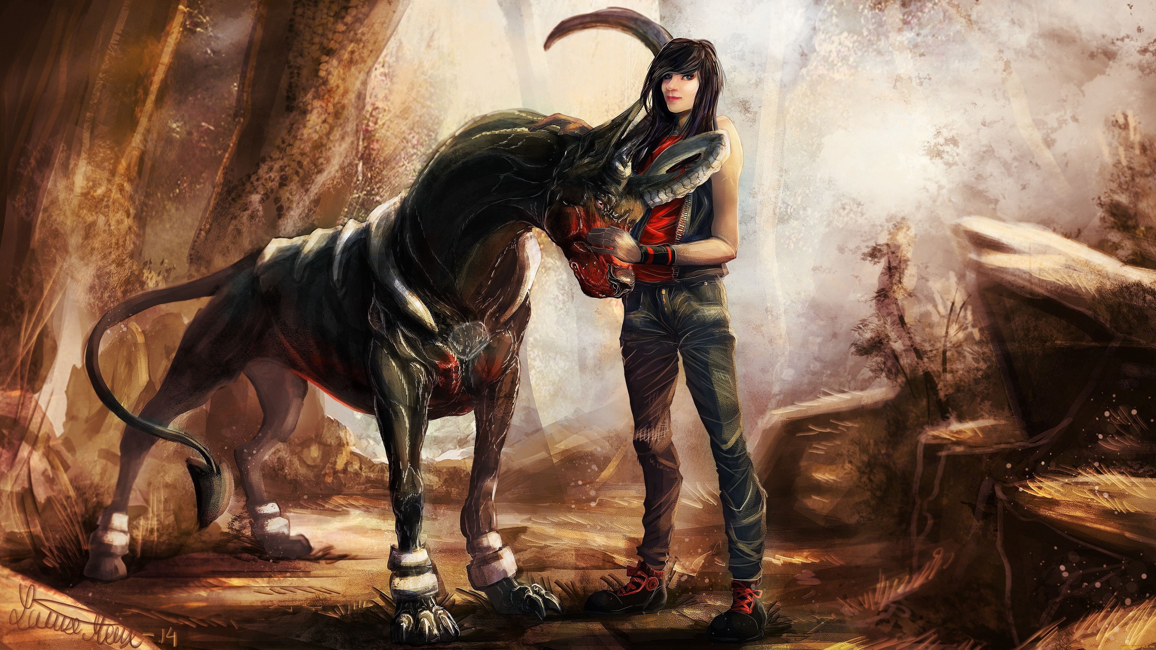 Wallpaper 4k creature dog, houndoom, pokemon, girl 4k creature dog, houndoom, pokemon