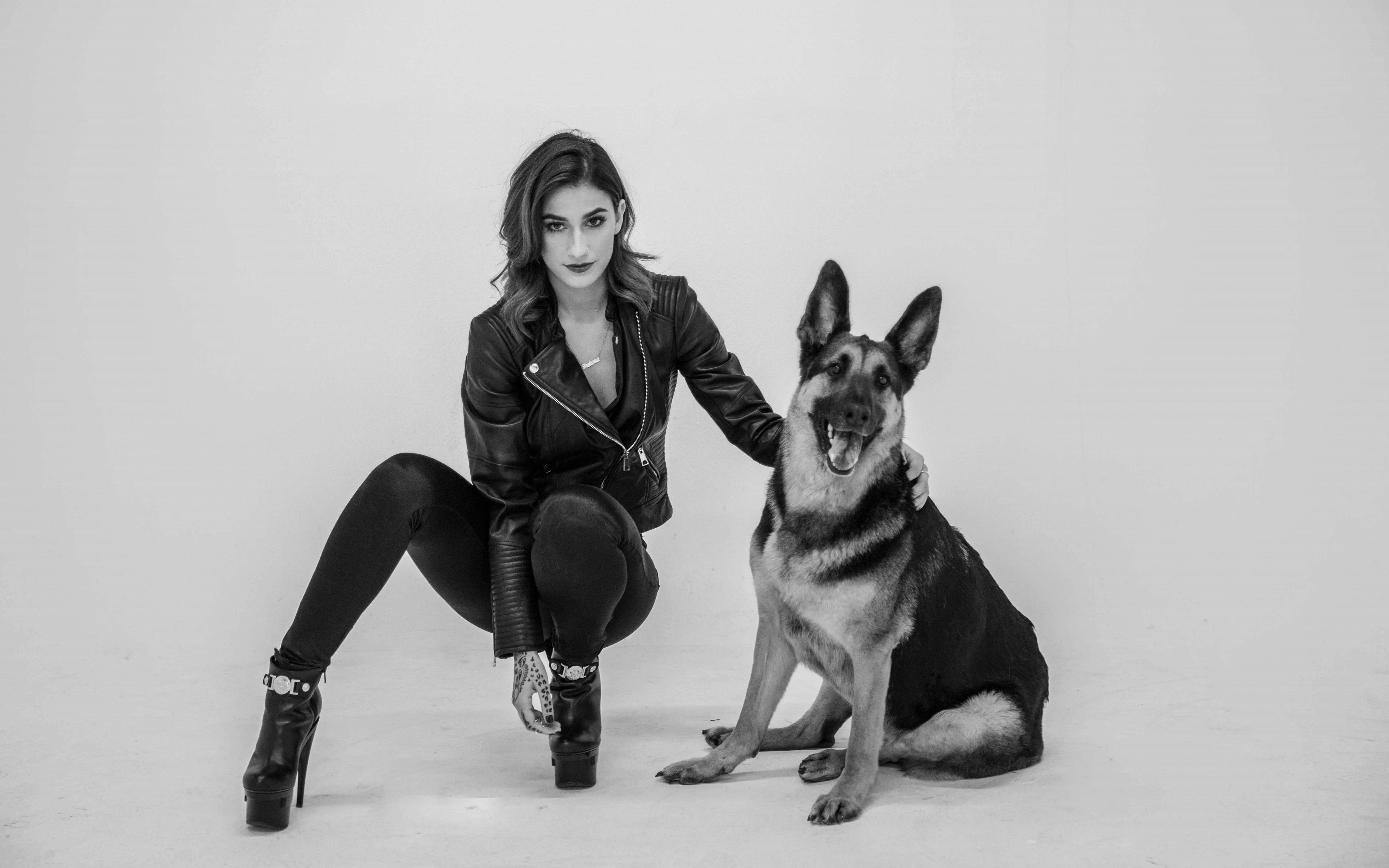 #high heels, #Lexy Panterra, #dog, #women, #monochrome