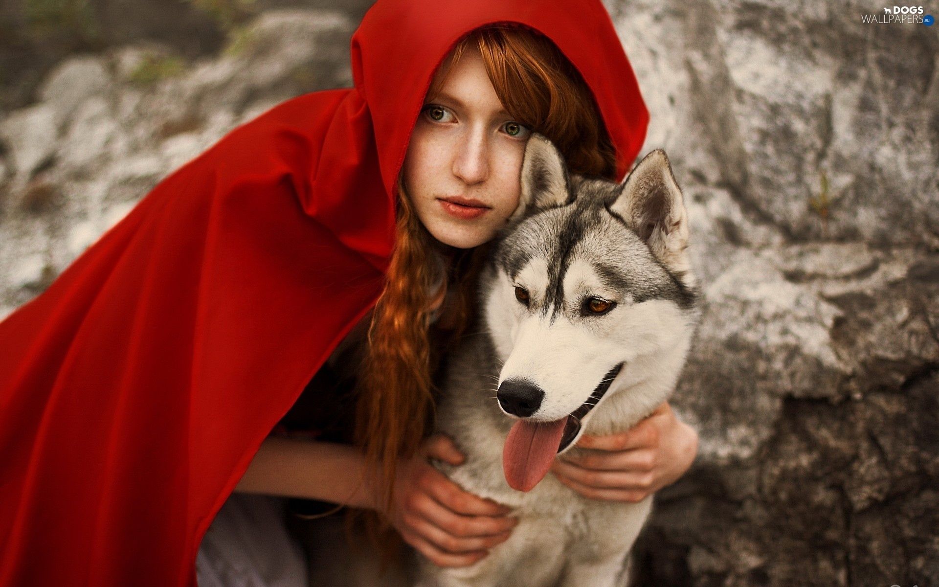 dog, cape, Women, Husky, red hot wallpaper: 1920x1200