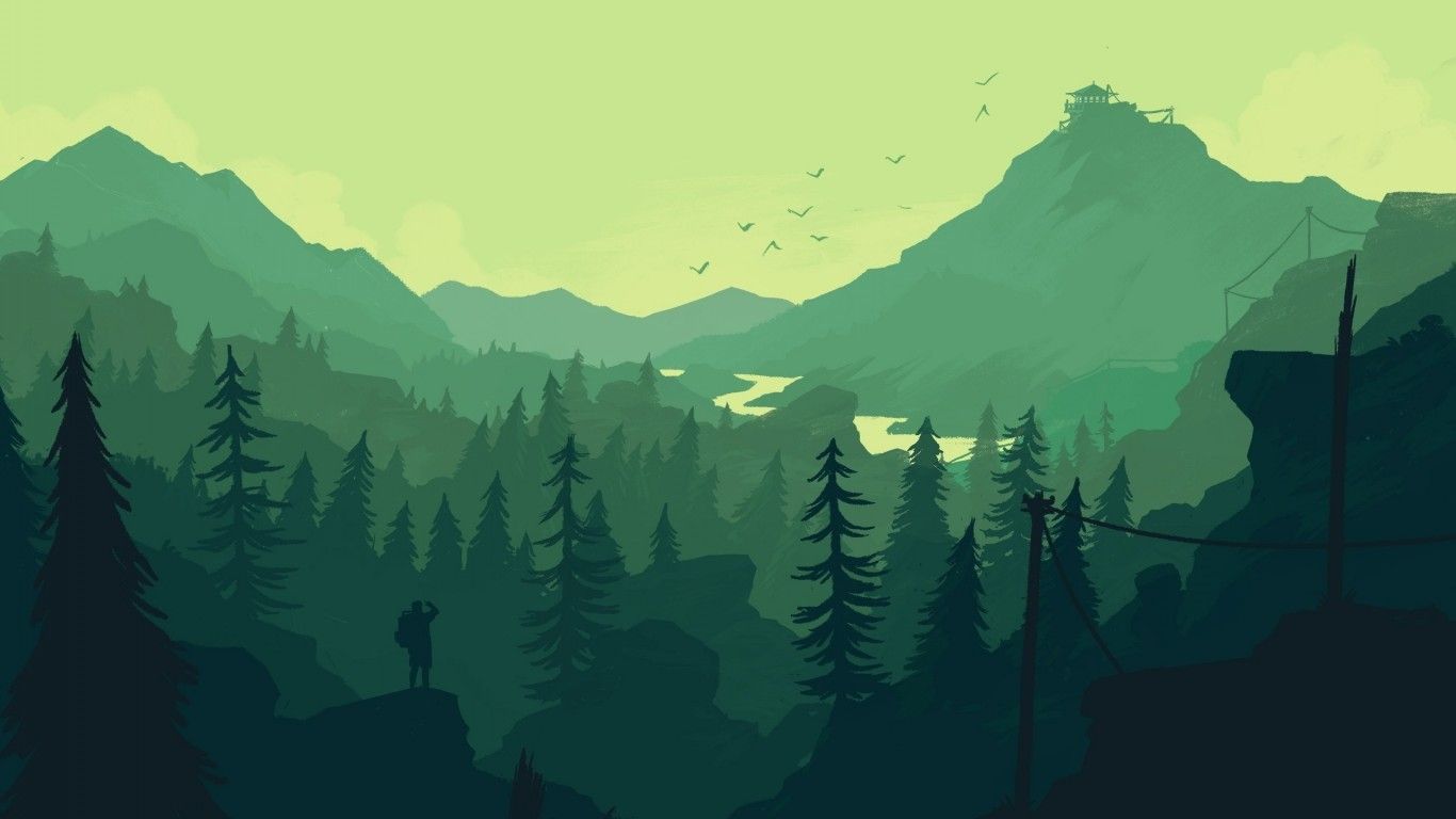 Download 1366x768 Firewatch, Landscape, Forest, Minimalistic Wallpaper for Laptop, Notebook