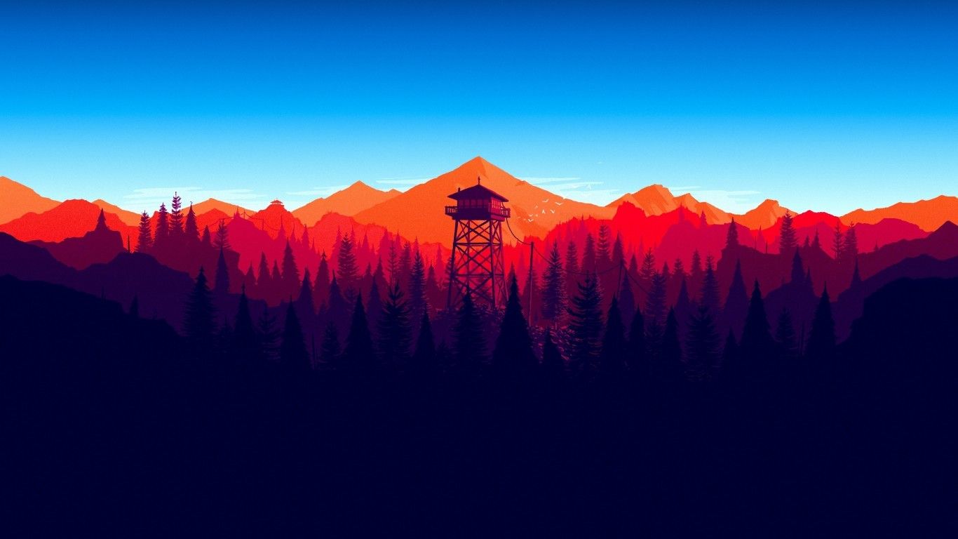 Download 1366x768 Firewatch, Forest, Landscape, In Game, Minimalistic Wallpaper For Laptop, Notebook
