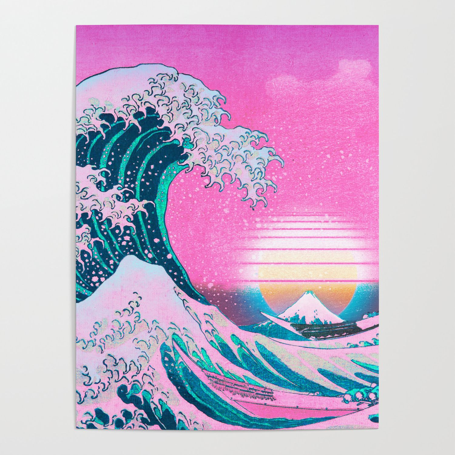 Vaporwave Aesthetic Great Wave Off Kanagawa Sunset Poster