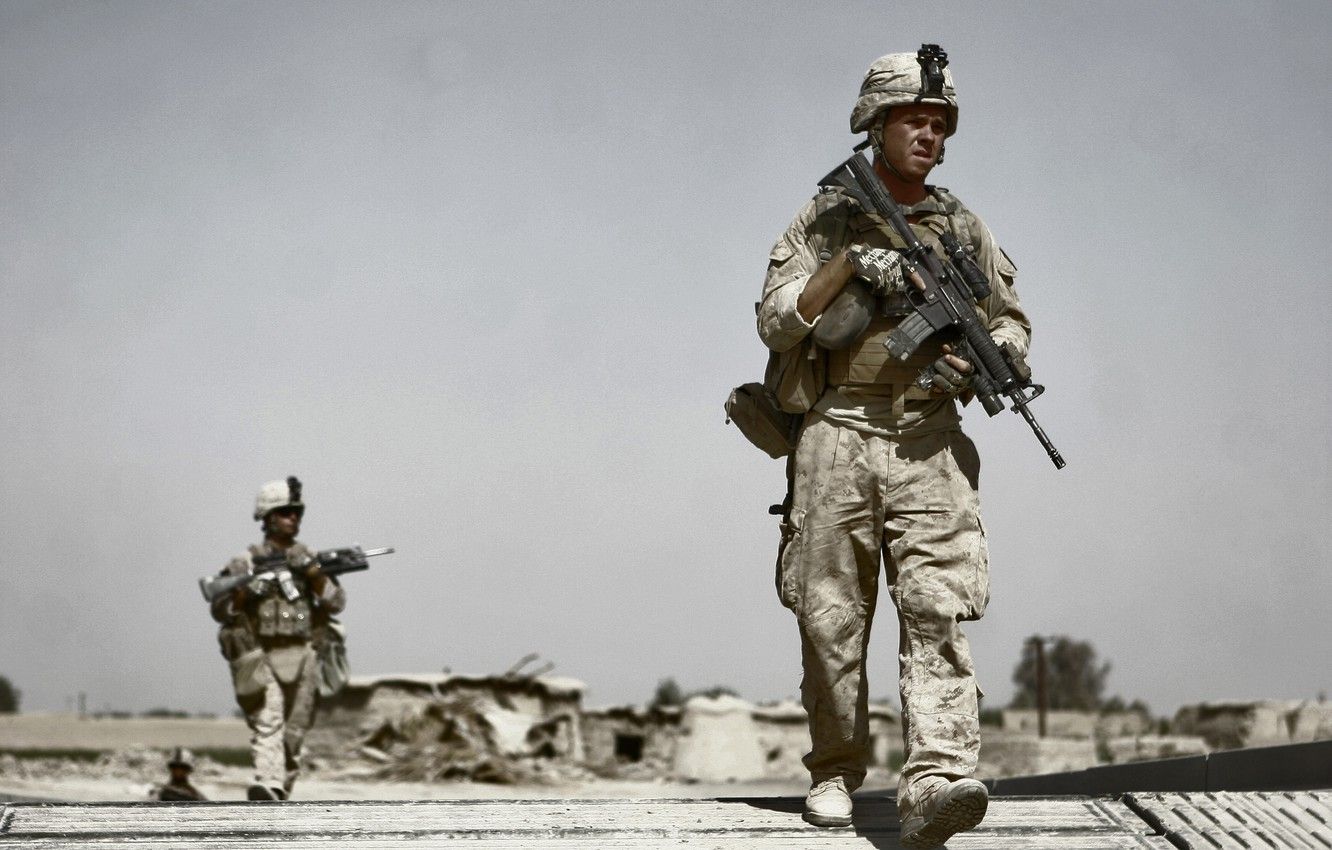 Wallpaper USA, USA, Iraq, Iraq, intelligence, Marines, Marines, M4A desert morpat, Modular Tactical Vest image for desktop, section оружие