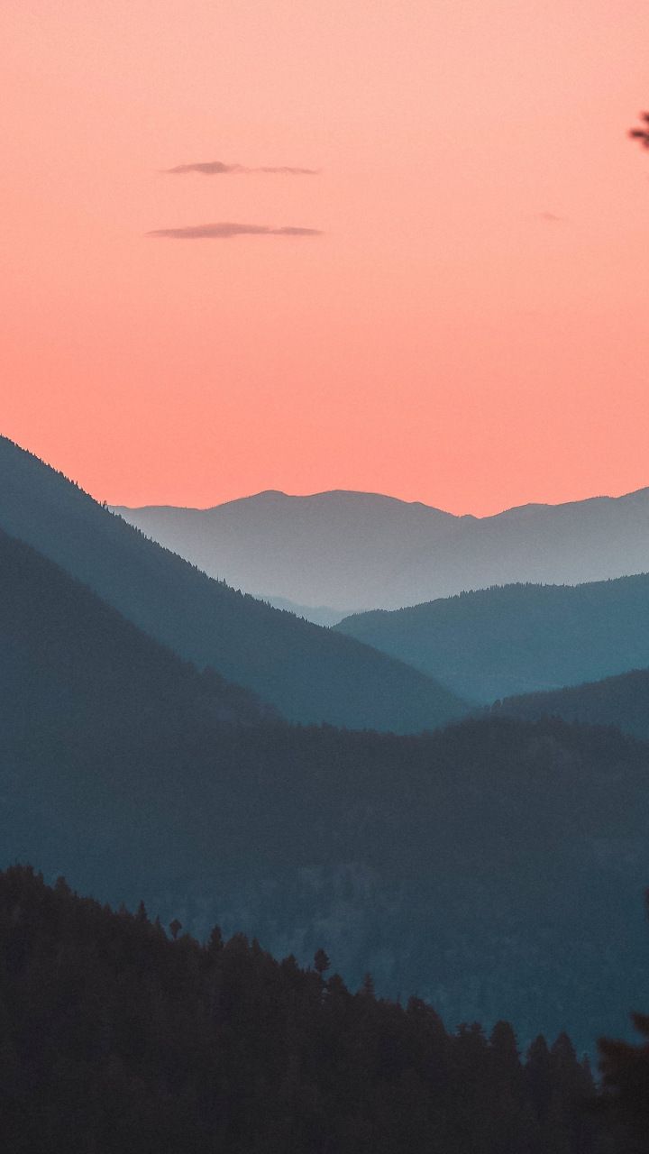 Mountains, horizon, forest, sunset, dusk, 720x1280 wallpaper