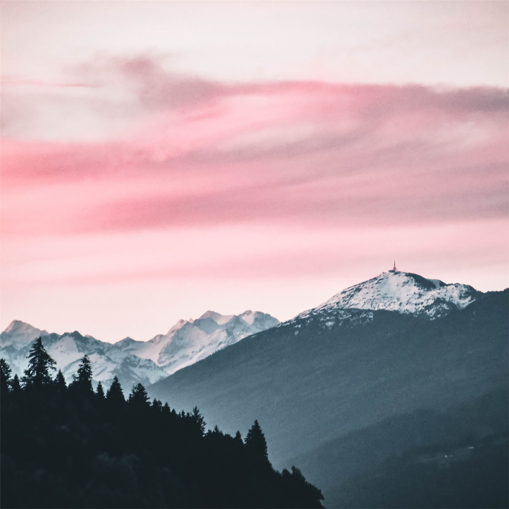 pink sky nature beauty mountains snow 5k iPad Air Wallpaper Free Download
