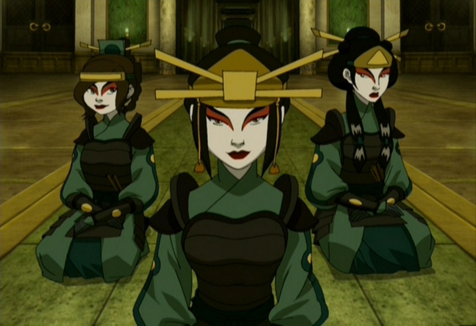 Azula, Mai, and Ty Lee as Kyoshi Warriors.