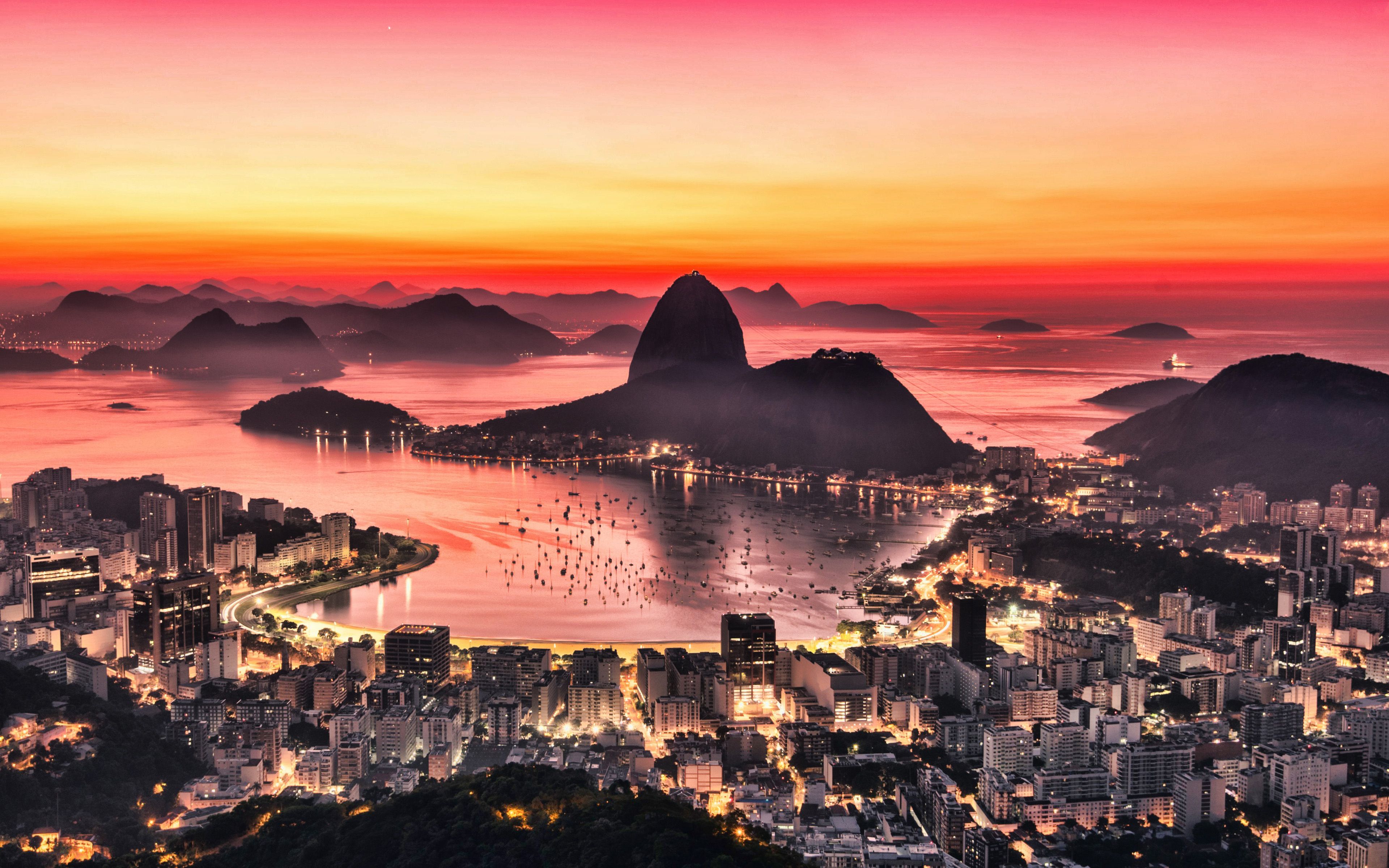 Download wallpaper 4k, Rio de Janeiro, sunset, panorama, harbor