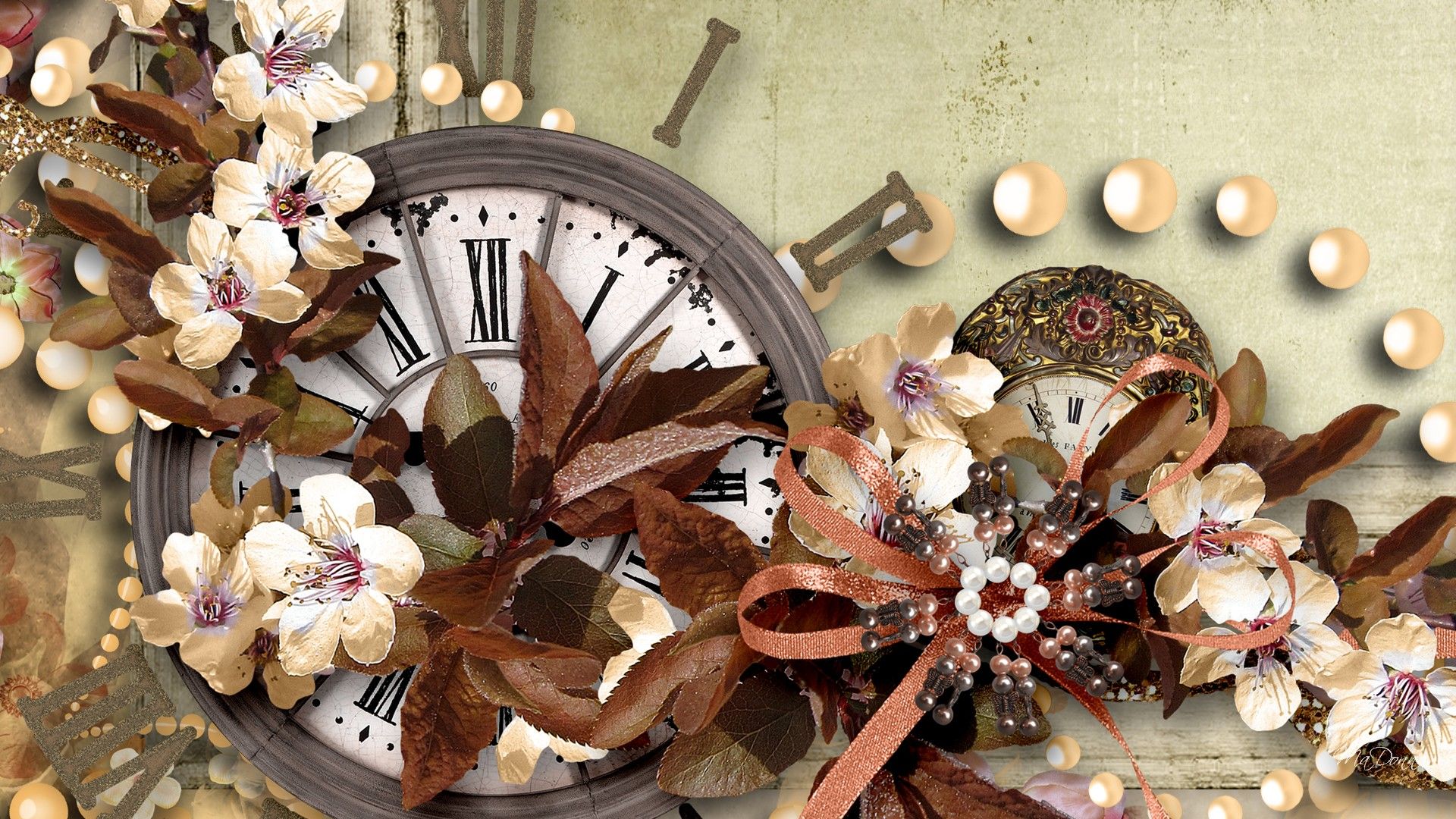 Time for fall bows retro clock vintage HD Wallpaper 1849 - Retro Vintage HD Wallpaper