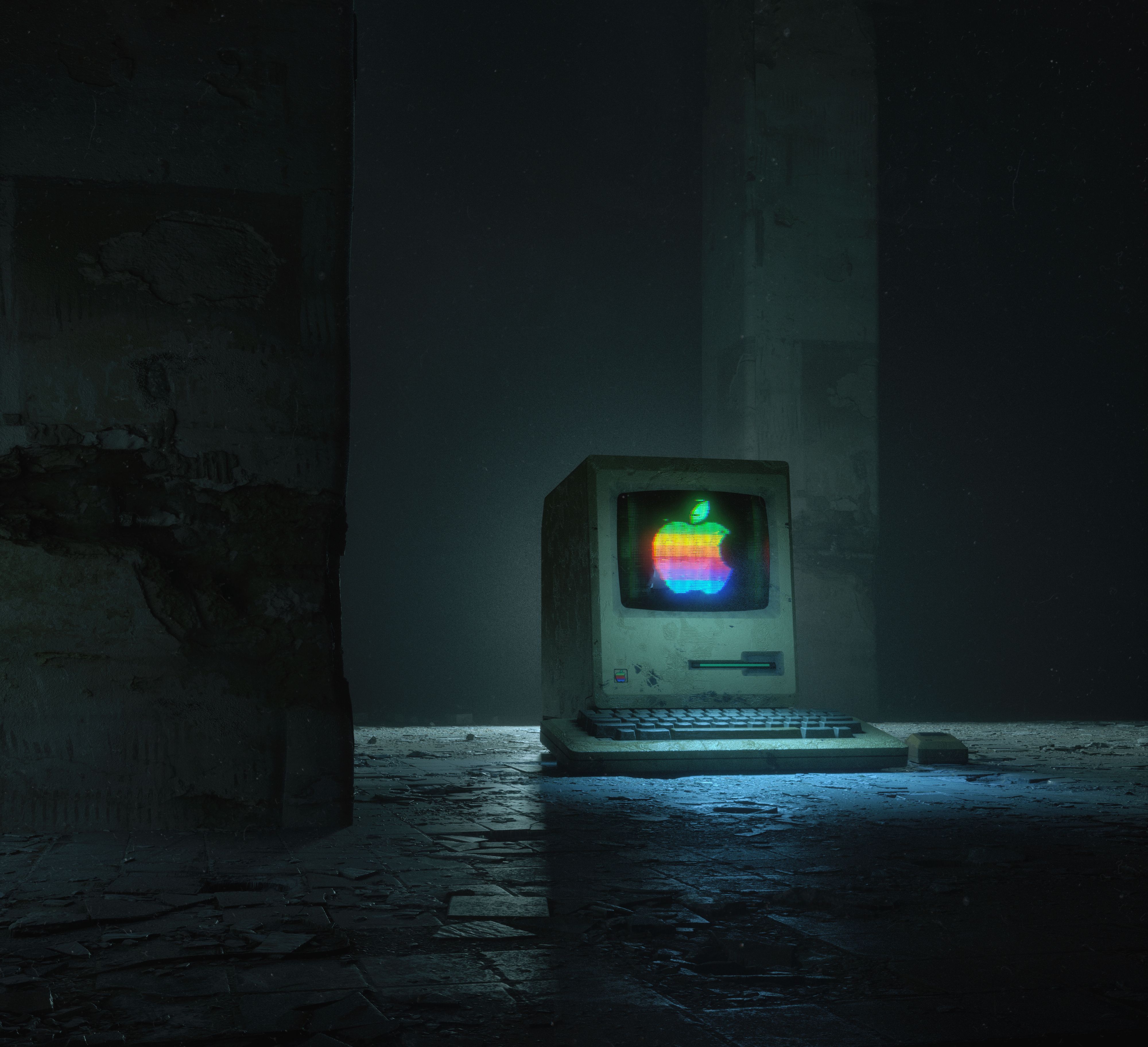 Apple computer 4K Wallpaper, Apple logo, Retro, Dark, Graphics CGI