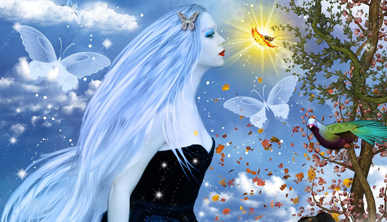 Desktop Wallpaper Magic butterfly Blonde girl Hair Girls Fantasy