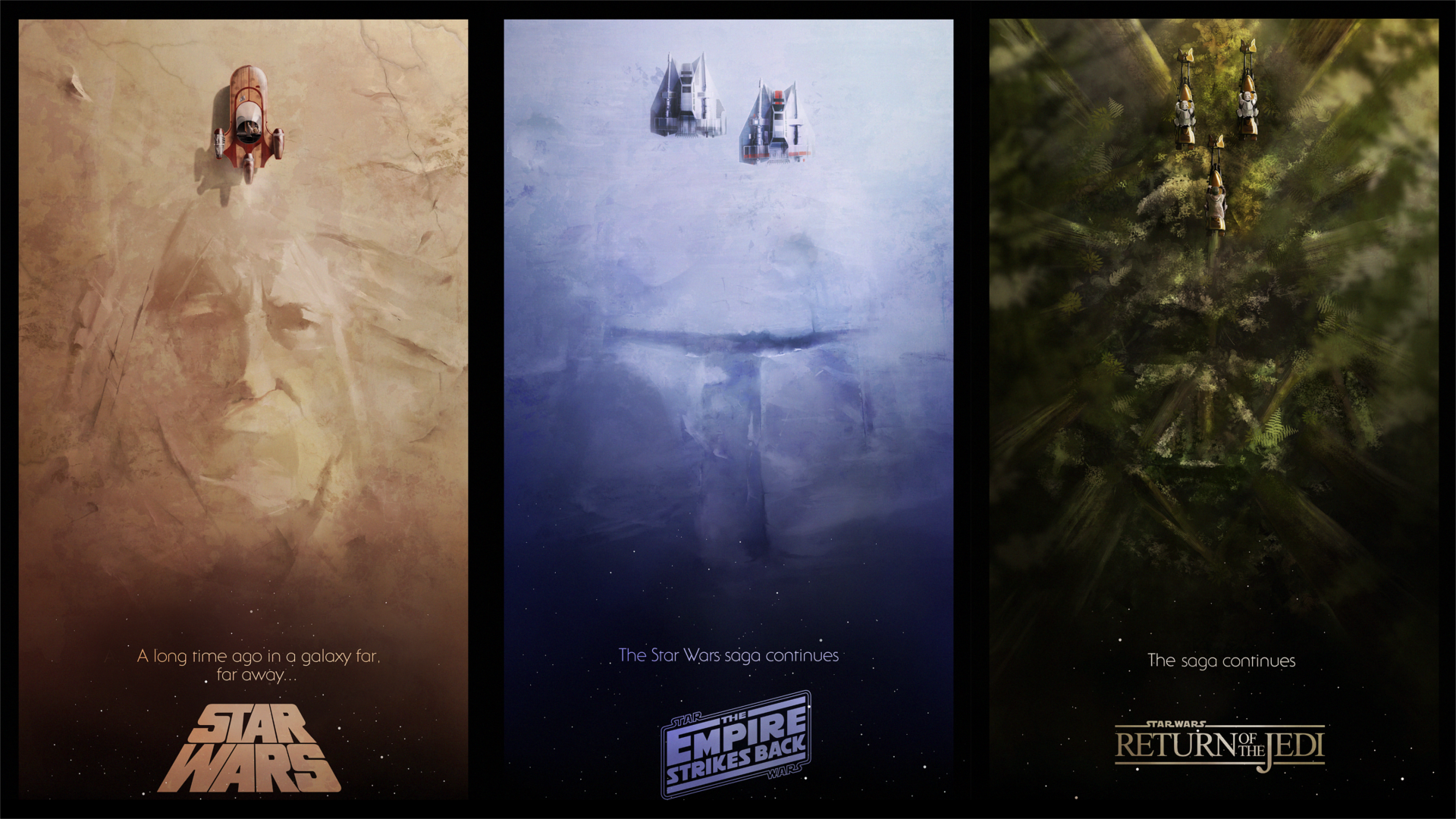 I made a wallpaper of three fan made Star Wars posters. Star wars