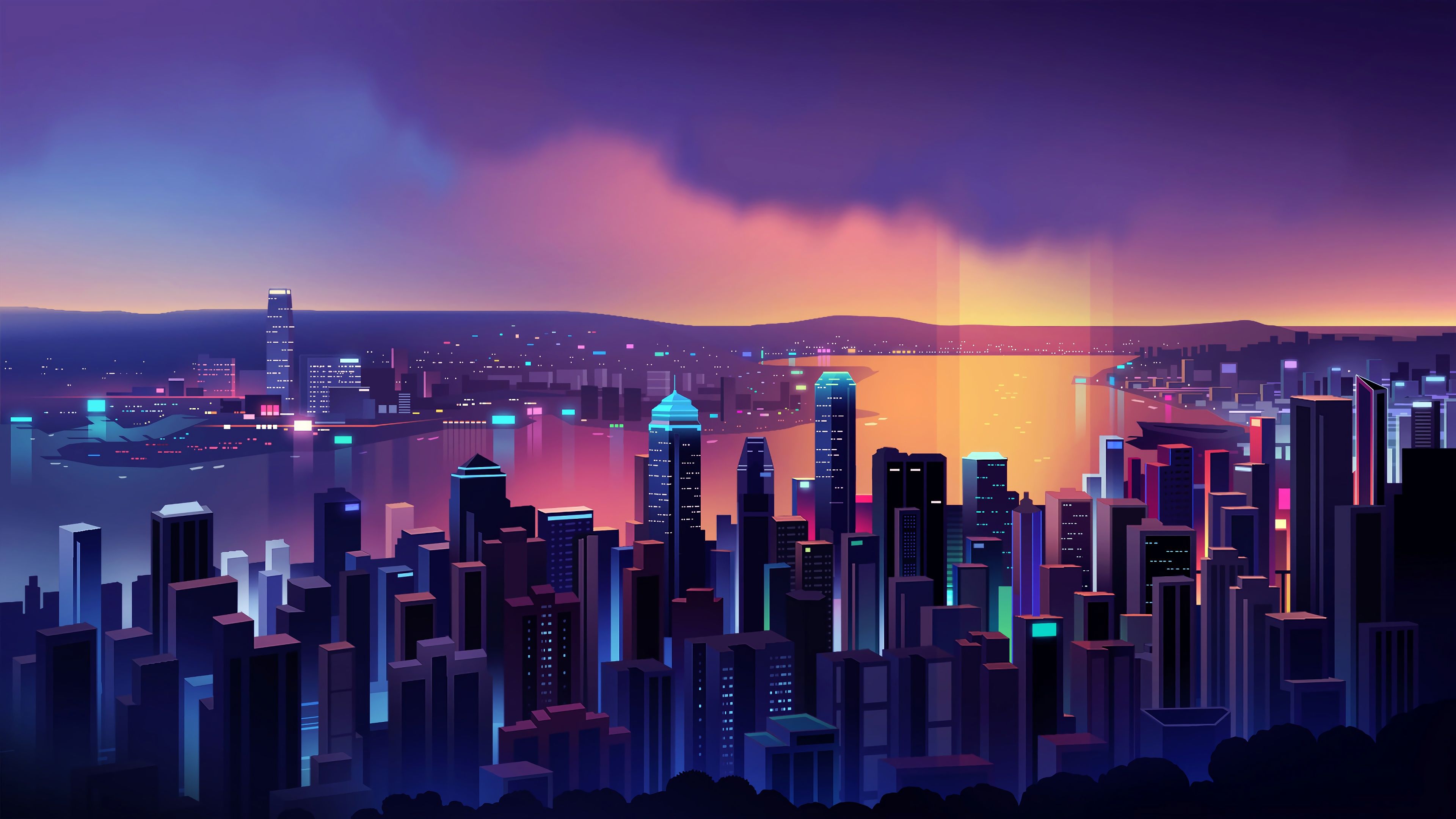 Cyberpunk City Minimalist Digital Art 4K Wallpaper #6.1048