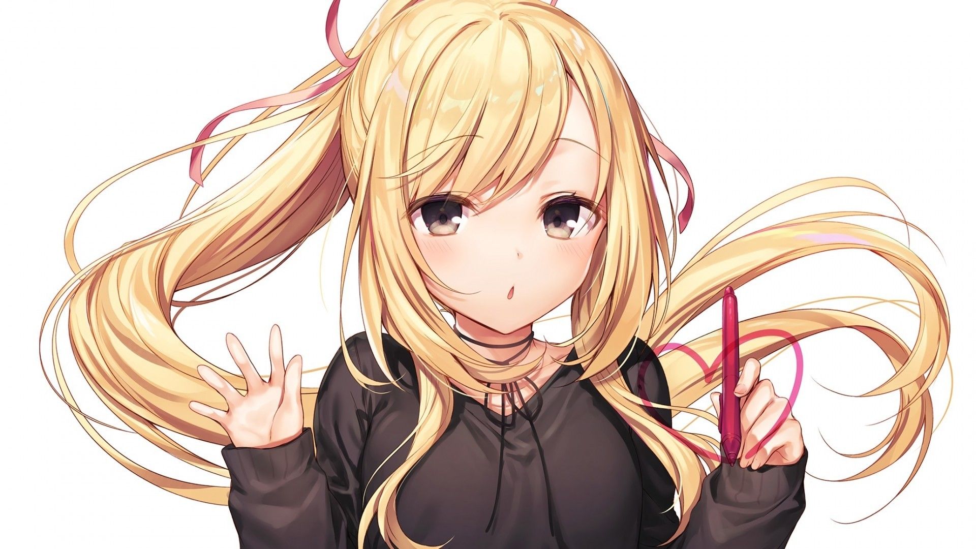 Download 1920x1080 Anime Girl, Blonde, Pen, Long Hair, Cute