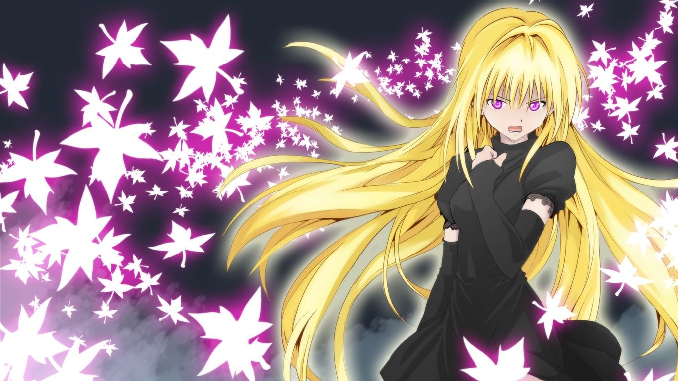 Wallpaper Blonde anime girl, purple eyes, leaves 3840x2160 UHD 4K