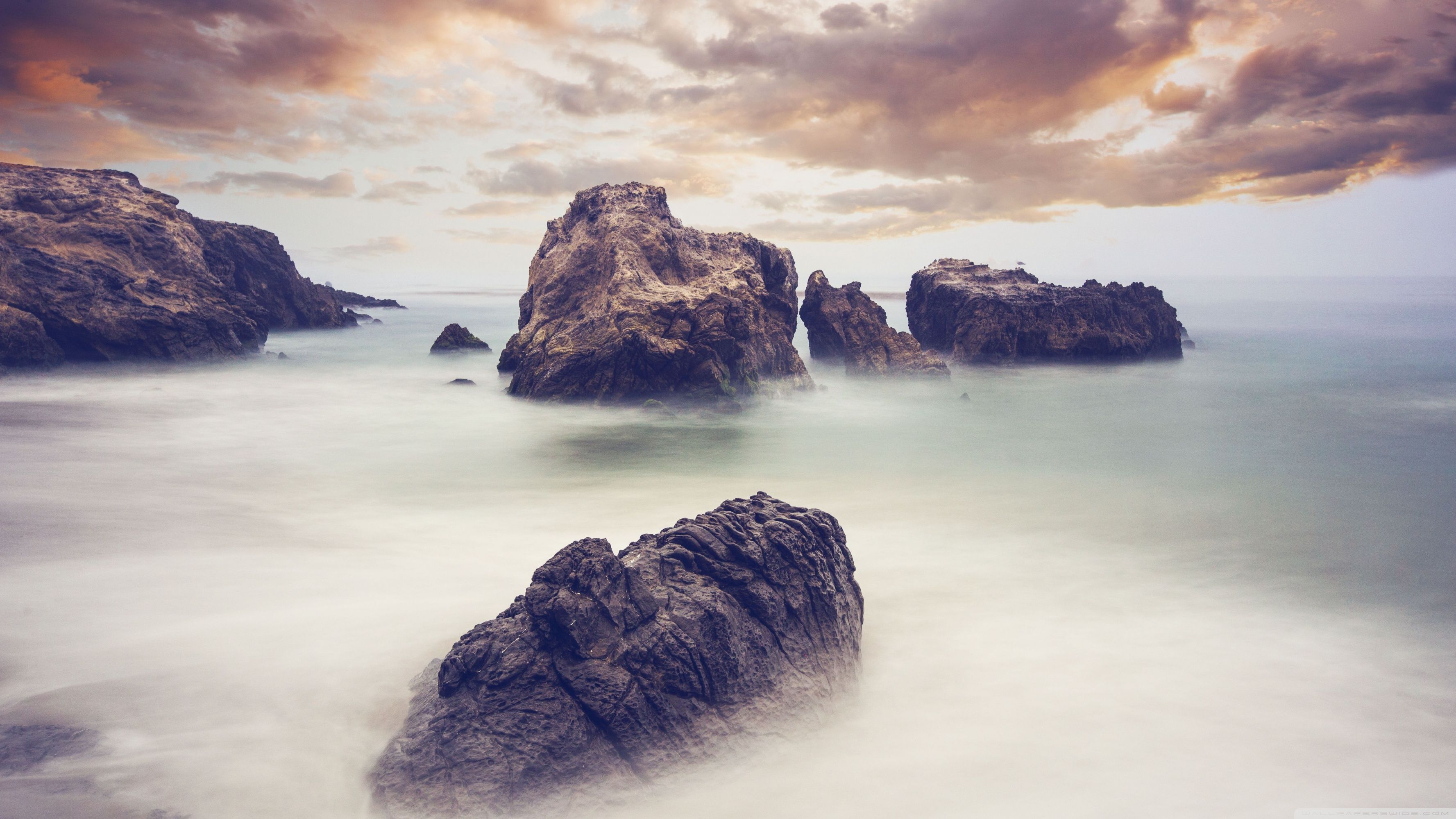 Ocean Rocks Long Exposure Ultra HD Desktop Background Wallpaper