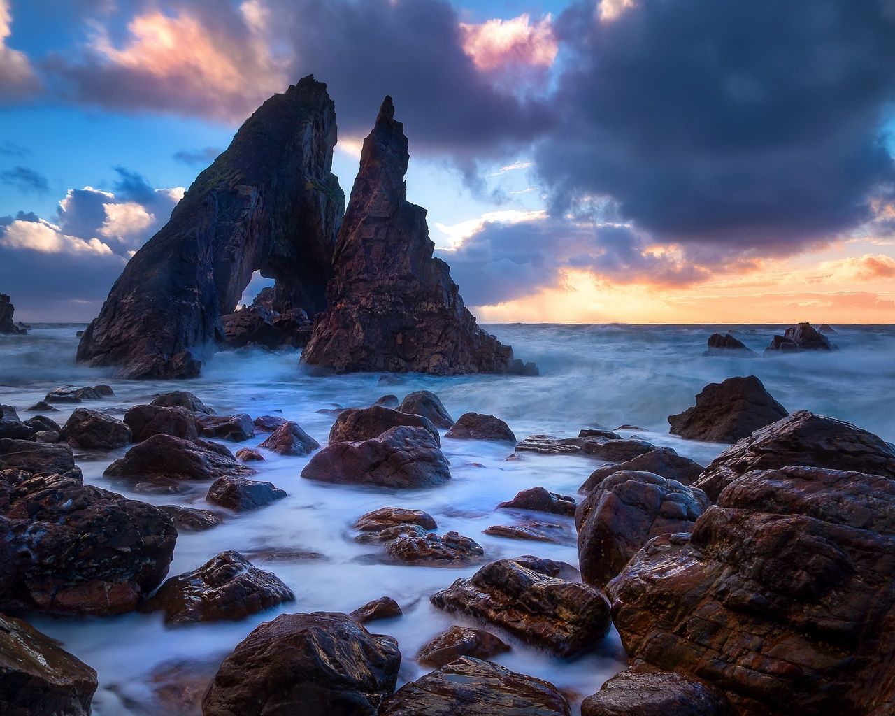 Rock Clouds Horizon Ocean Rock 1280x1024 Resolution HD