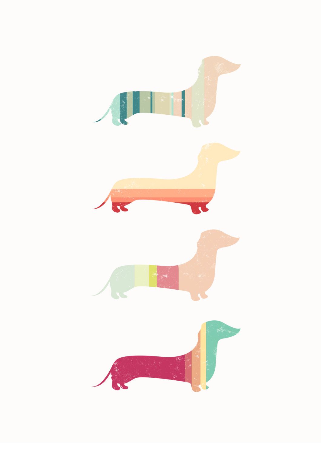 Stripy Sausage Dog Contemporary Art Print, Dachshund. Dachshund