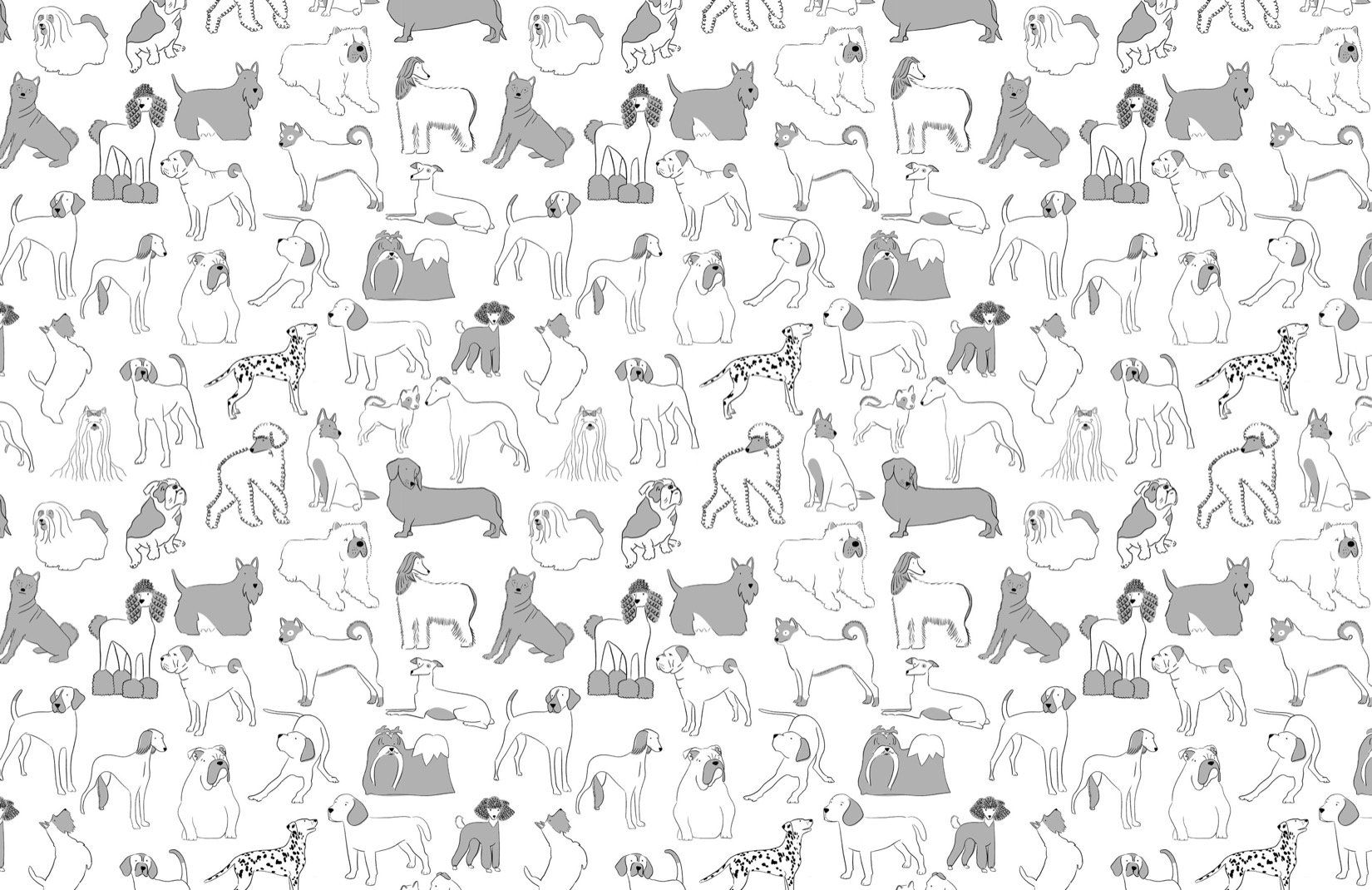 Grey & White Bulldog & Sausage Dog Pattern Pet Wallpaper Mural