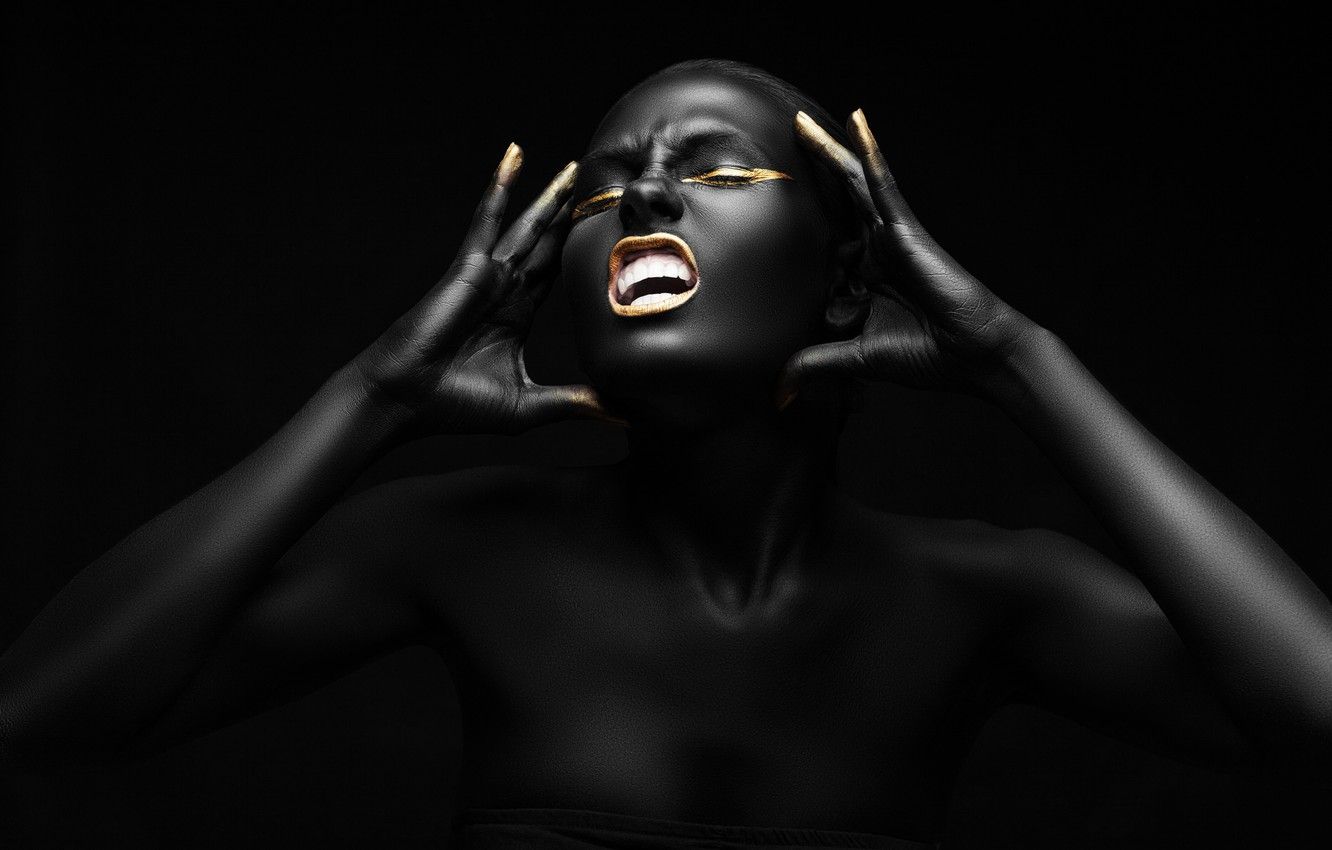 Wallpaper Golden, Black, Pose, Female, Fashion, Make Up Image