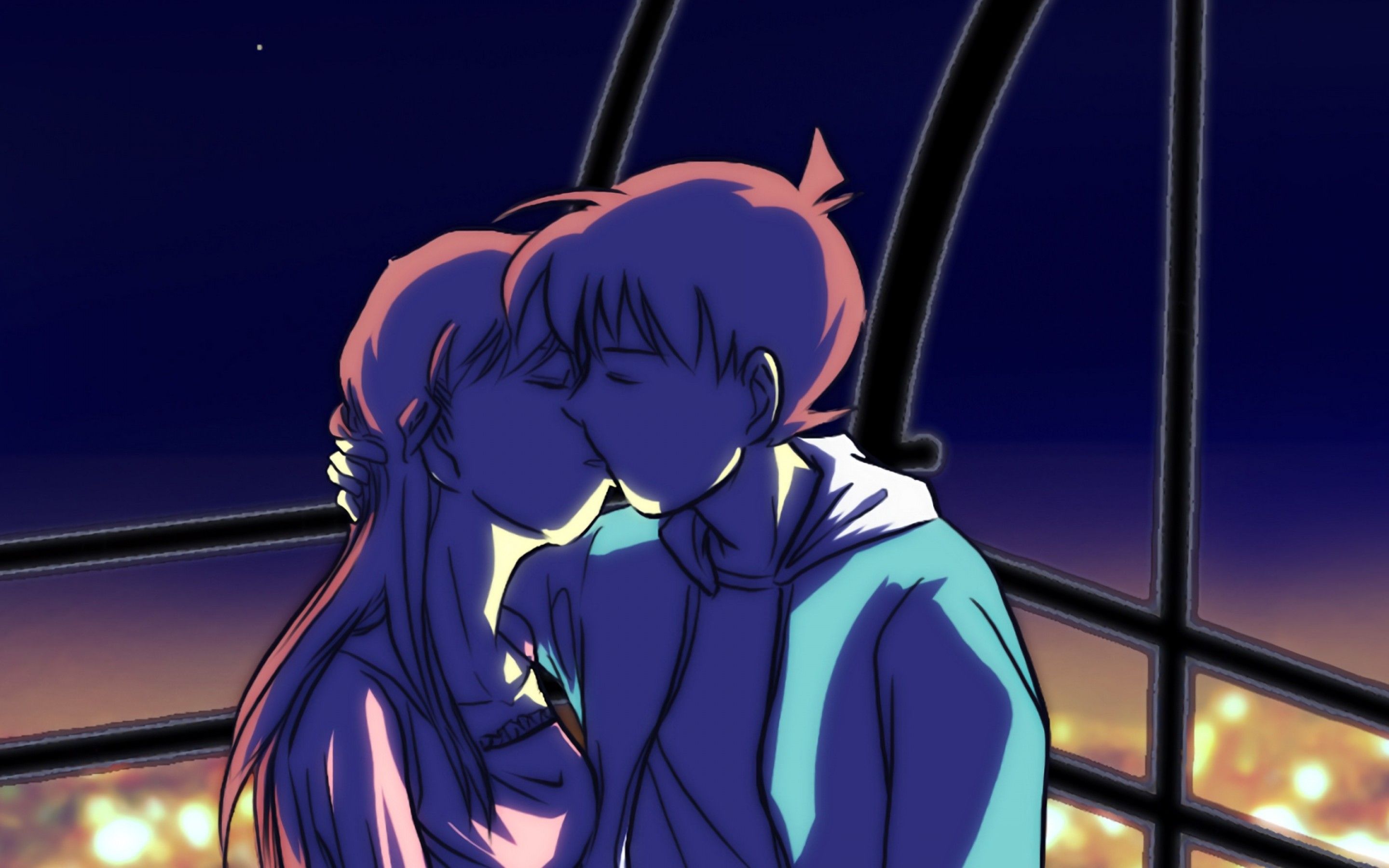 Anime cartoon couple kiss each other HD Wallpaper 15 Retina